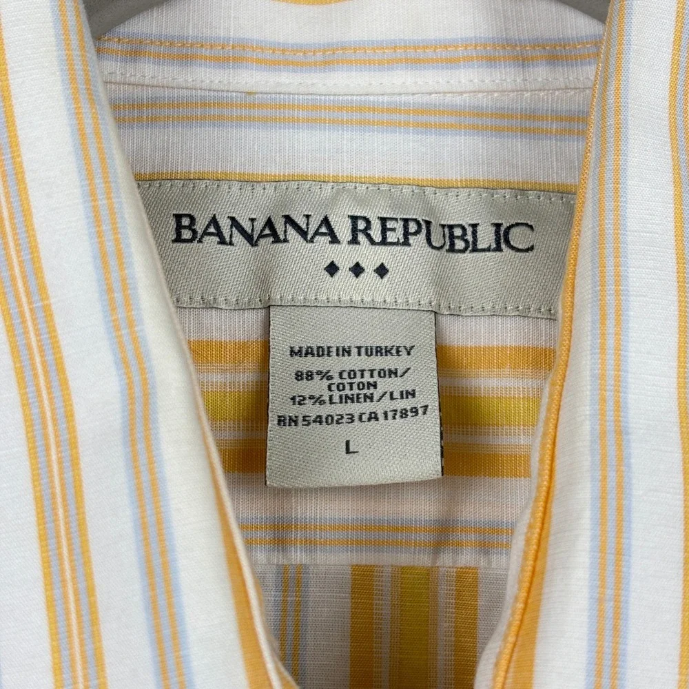 Banana Republic Mens Large Linen Cotton Stripe Button Down Shirt